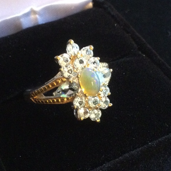 Genuine Fiery Opal & Aquamarine Ring - Picture 4 of 12